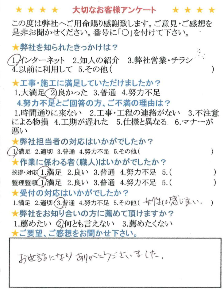   玄関ドアクローザー取替工事、インターネットを見てのお問合せです。
